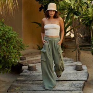 Aerie Pool to party wide leg cargo cotton gauze pants XL